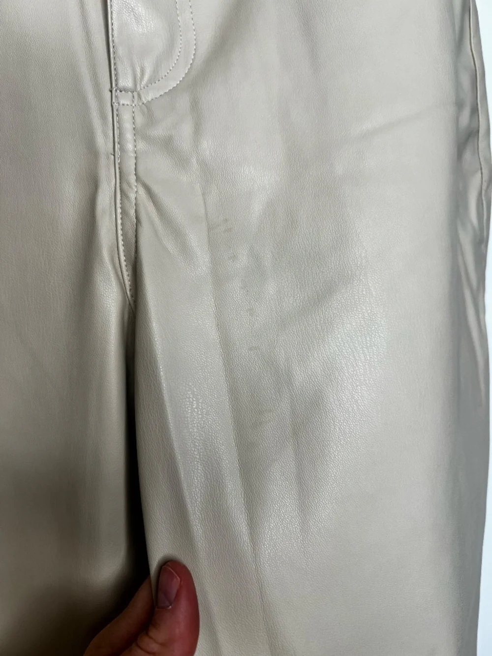 Zara Faux Leather Pants Size 4 Cream Beige High Waist Straight Leg Vegan Leather - Picture 10 of 11